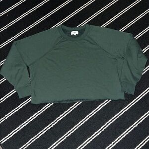 Aerie Sunday Soft Cropped Crew Sweatshirt Dark Green Distressed